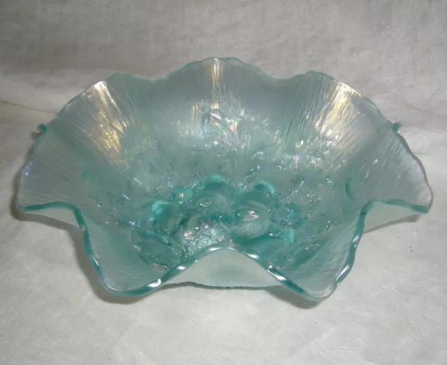 Antique Scarce Northwood Poppy Show Ice Blue Carnival Glass Ruffled Bowl 3