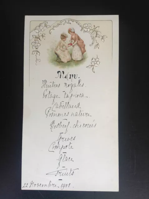 Ancien menu avec décor gaufré 1901