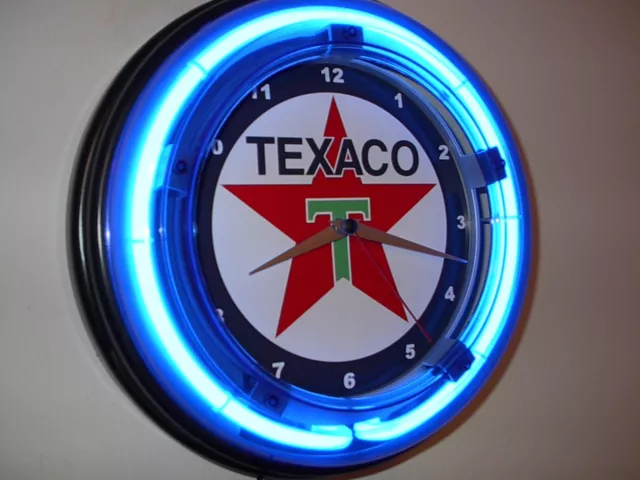 Texaco Oil Gas Service Station Garage Neon Wall Clock Advertising Sign