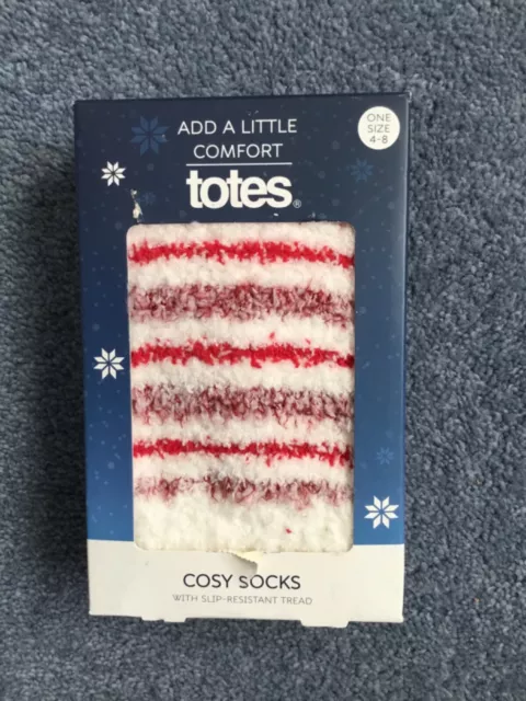 TOTES Cosy Socks Red & White Stripe slipper Socks Size 4-8 NEW