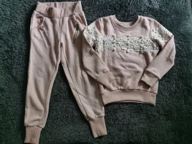 KIDS STAR Girls Tracksuit SET Outfit Pale Pink Embroidered Age 6 Years VGC