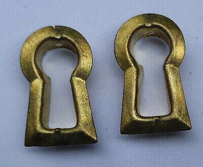 2 Vintage Stamped Brass Insert Keyhole Covers Escutcheon New Old Stock