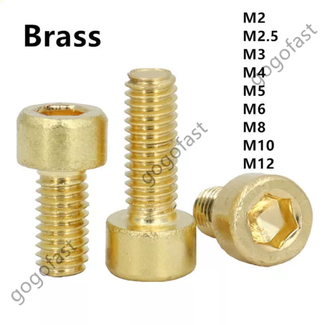 M2 M2.5 M3 M4 M5 M6 M8 Brass Allen Hex Socket Cap Head Screws Hexagon SHCS Bolts