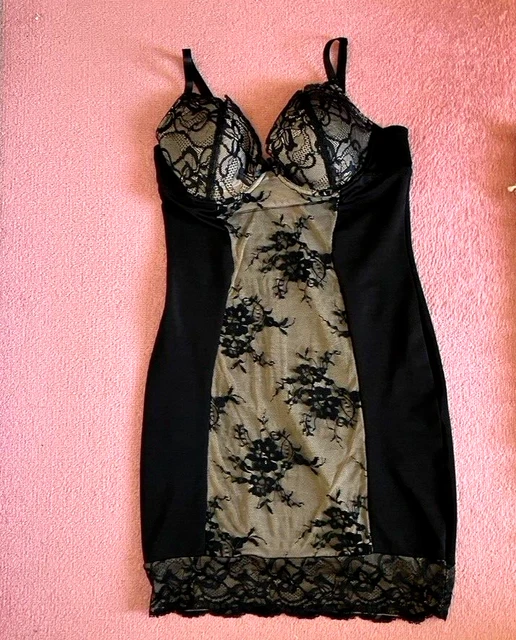 Camicia in pizzo Marilyn Monroe slip UK 10 pizzo nero sottofondo nudo