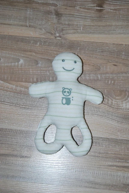 doudou hochet grelot  bonhomme lutin blanc rayures OBAÏBI d'okaidi