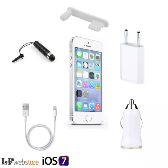 KIT SET ACCESSORI per IPHONE 5 5s 5C CAVO CARICABATTERIA USB