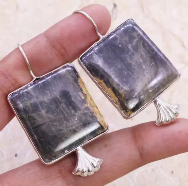 Appealing Picasso Jasper 925 Silver Plated Handmade Earrings of 1.5" Ethnic