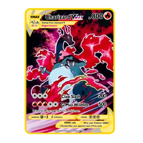 NEW Pokemon Cards Charizard VMAX Gold Metal Pokémon Card Tcg Gift for Kids