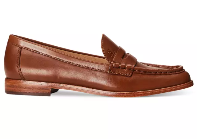 Ralph Lauren NWOB Womens Wynnie Leather Penny Loafers Sz 8 Chestnut Tan Flats 2