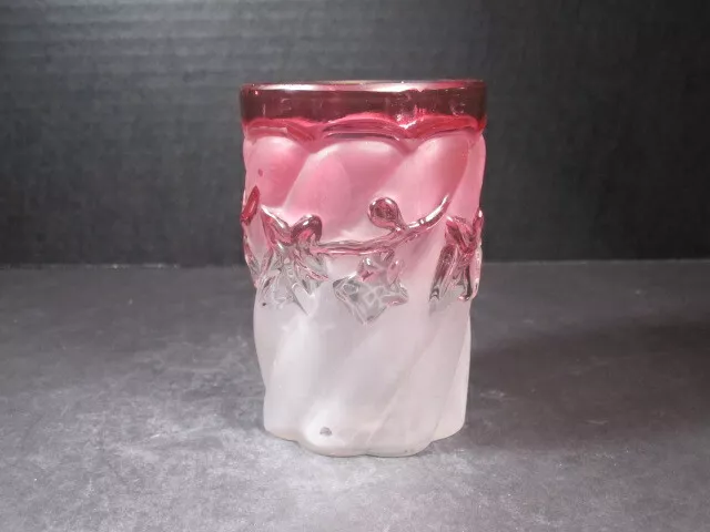 Antique Northwood Frosted Satin Rubina Royal Ivy Glass Tumbler