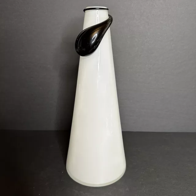Tarnowiec Vtg Poland Art Glass Flower Bud Vase Cased White Black Coiled 50s MCM