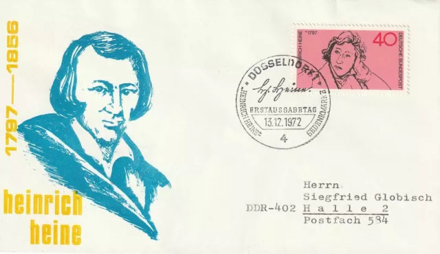 BRD_2388 Nr. 750 auf FDC echt gelaufen aus 1972 - Dichter Heinrich Heine