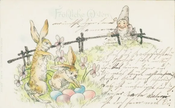 Glitzer Litho Glückwunsch Ostern, Osterhasen, Blumen, Ostereier,... - 10700804