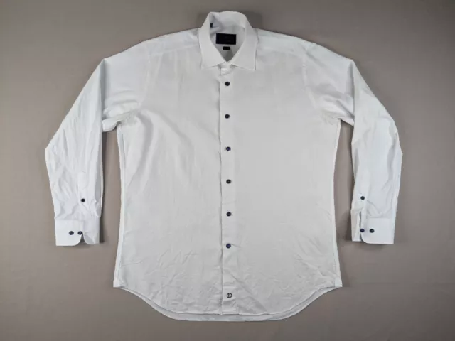 David Donahue Dress Shirt Adult 17 34/35 Trim White Textured Button Up