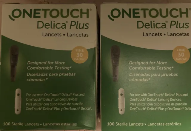 ONETOUCH Delica Plus Lancets Fine 30G 100 unidades x 2 cajas con vencimiento 2024 o superior