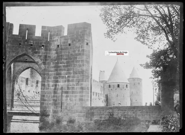 Plaque verre photo ancienne négatif noir et blanc 6x9 cm Carcassonne France