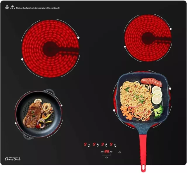 Electric Ceramic Hobs 60cm Cooktop, Built in Hot Plate Black Glass Hob, fast. C