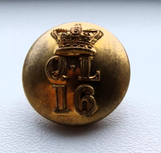Victorian 16Th Queens Lancers Officers Gilt Button