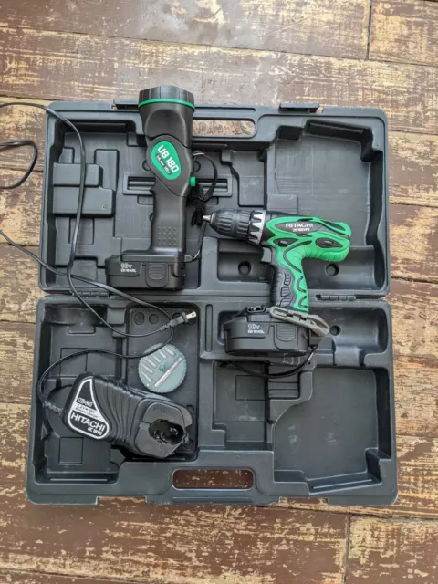 Hitachi 18v Cordless Drill/Driver And Flashlight , case, drill bits and Charger