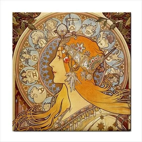 Art Nouveau Vintage Ceramic Tile Rare Reproduction Majolica Fliesen