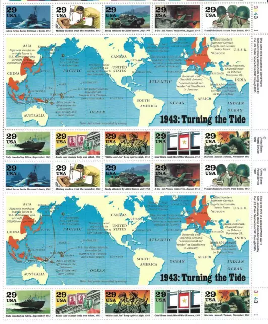 Us Scott 2765 Pane Of 20 World War Ii Stamps 29 Cent Face  Mnh