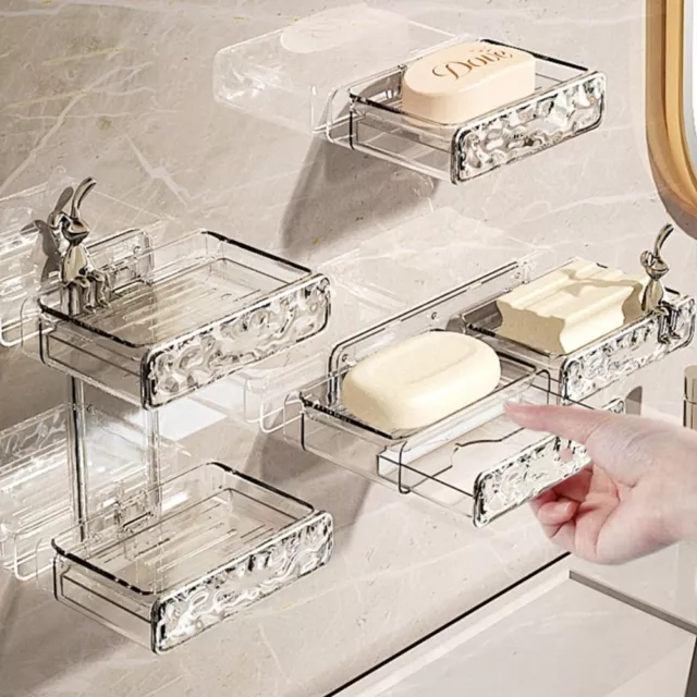 Double-Layer Suction Cup Draining Soap Box with Suction Cup Bathroom Shelf