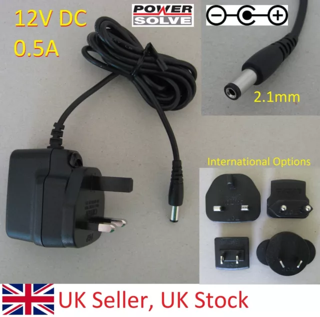 Power Supply 12V DC 500mA Mains Adapter 2.1mm plug AC-DC 6W PSU for CCTV etc. UK