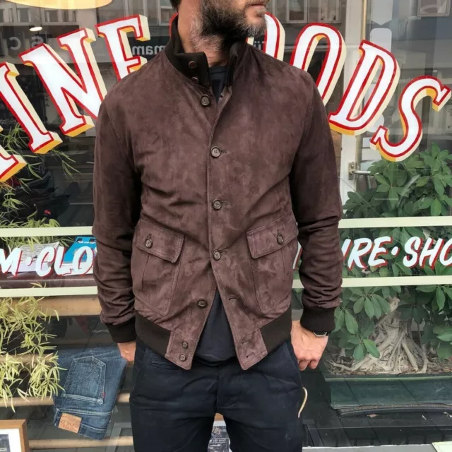Leather Jacket Men Brown Pure Suede Flight/Bomber Size S M L XL XXL Custom Made