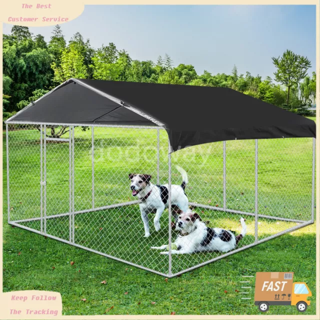 XL Outdoor Dog Kennel Galvanized Chain Link Fence Pet House w/ Secure Lock Door