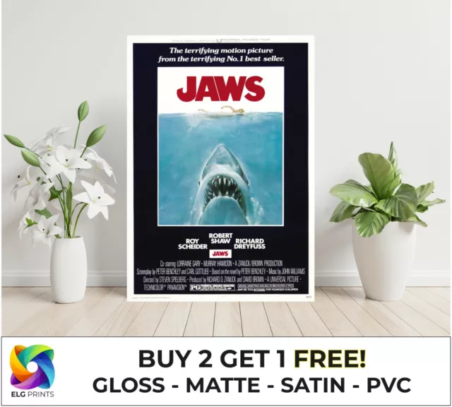 JAWS Classic Vintage Movie Large Poster Art Print Gift Multiple Sizes