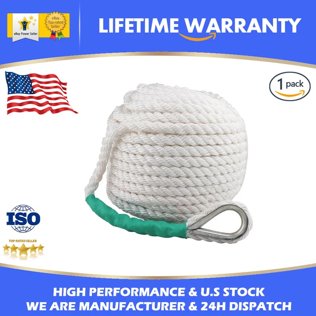 1/2"x200' Twisted Three Strand Nylon Anchor Rope Boat Thimble Boat Line Dockline