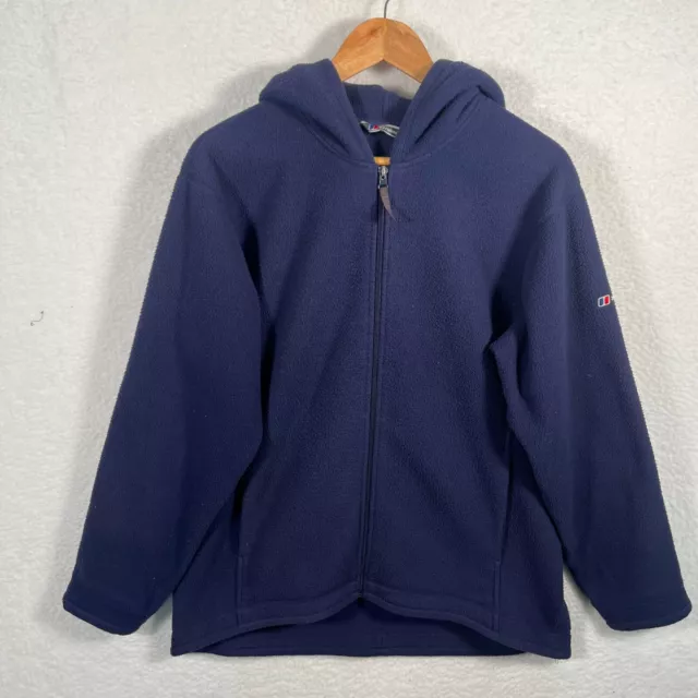 Vintage Berghaus Thick Fleece Hooded Jacket Navy Womens Size 16