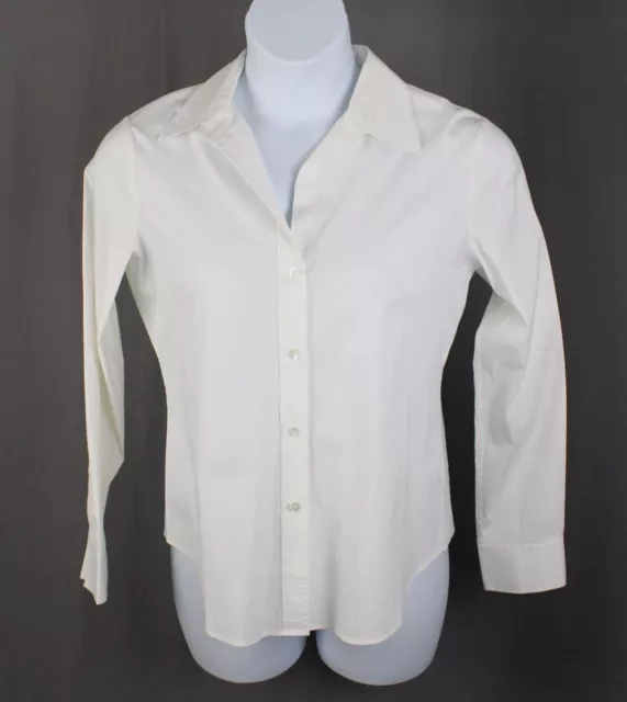 Theory Women's Ivory Cotton Blend Button Down Long Sleeve Top Size XL