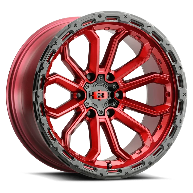 4 New 18x9 Vision 405 Gloss Red w/Gloss Black Lip 6x135 ET12 wheel/rim
