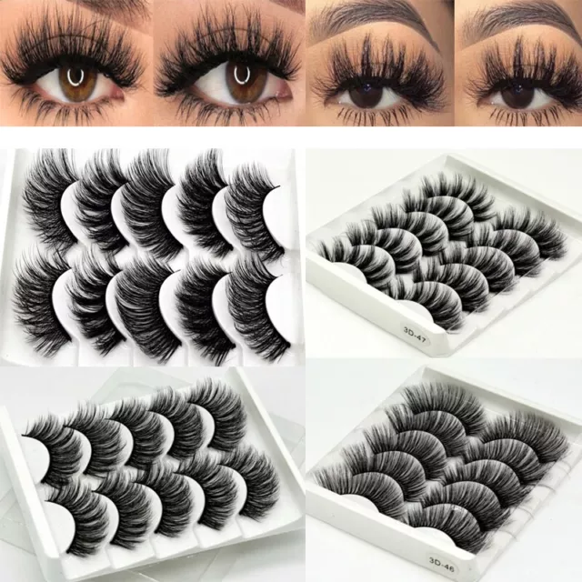 3D Mink Eyelashes 5 Pairs Natural False Fake Long Thick Handmade Lashes Makeup