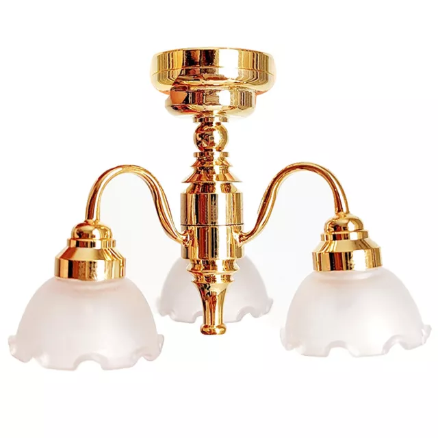 1:12 Dollhouse Miniature LED Golden Ceiling Lamp Chandelier Furniture Decor Toy