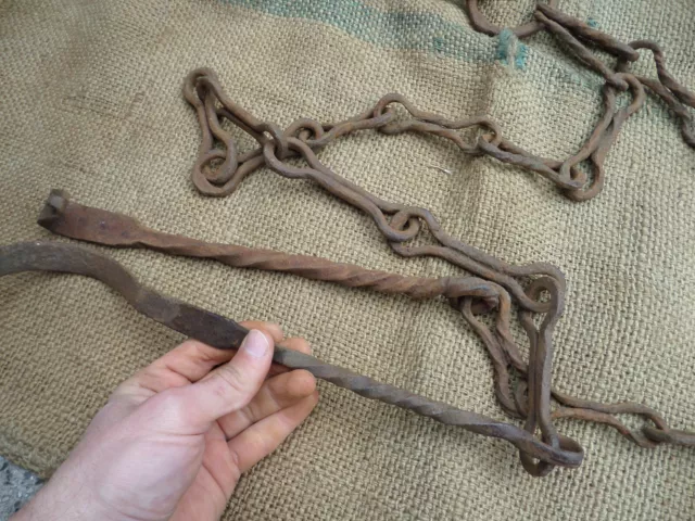 Antique Chimney Chain Hearth Fireplace Trammel Lug Pole Hook Twisted Iron