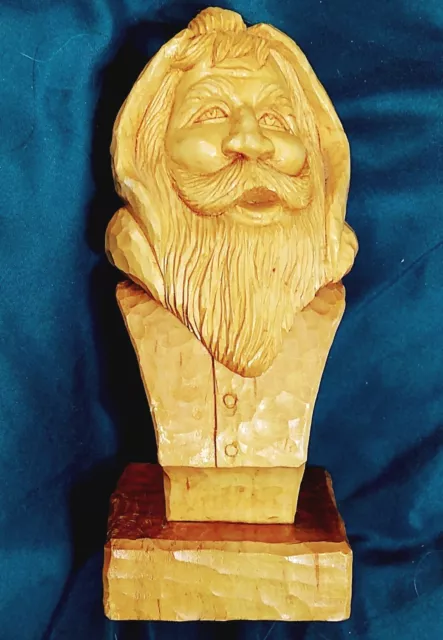 Hand Carved Wood Bust Man Bearded Folk Art  Signed honey colored  beautiful 7"