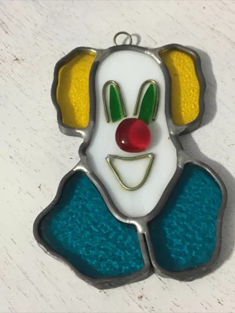 Stained glass Clown, Yellow White Green Red Vintage