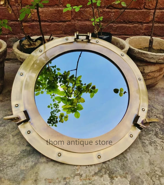 Nautical Barss Finish Porthole Mirror 15", Maritime Ship Round Window Wall Décor