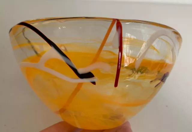 Kosta Boda Art Glass Orange Contrast Swirl Bowl Anna Ehrner Design Sweden 6"