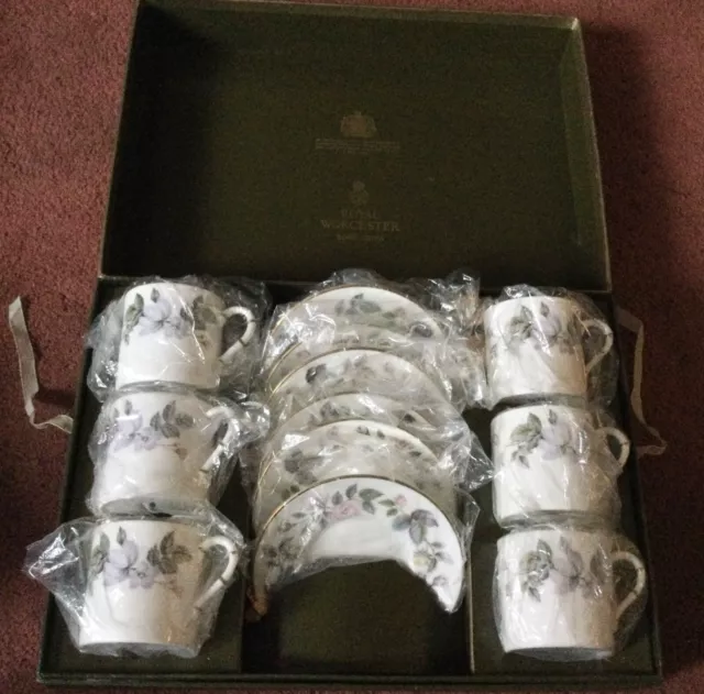 1961 Royal Worcester Boxed 12 Piece Coffee Set 'June Garland'