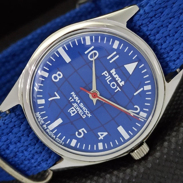 GENUINE VINTAGE HMT PILOT WINDING INDIAN MENS BLUE WATCH 566b