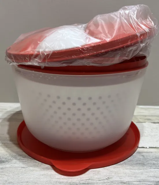 Tupperware Spin Save Salad Spinner Bowl 3776 Red White