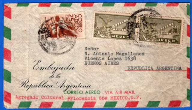 Mexico To Argentina, Consular Air Mail Cover, W/Cinderella On The Back, 1942