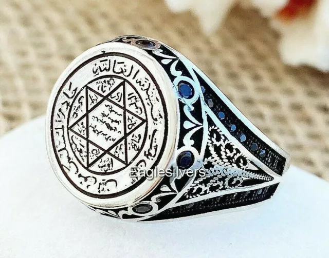 Neuf Noir Zircon Islamique Talisman David Sceau de Salomon 925 Argent Bague