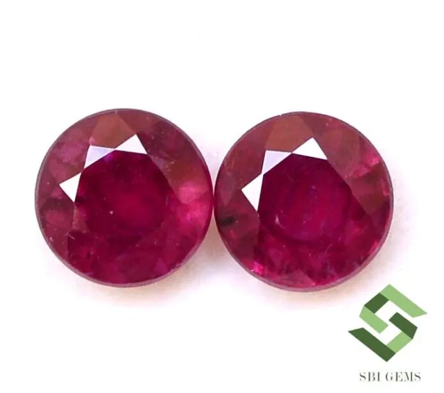 6 mm Natural Ruby Round Cut Pair 2.64 CTS Faceted Loose Gemstones GF