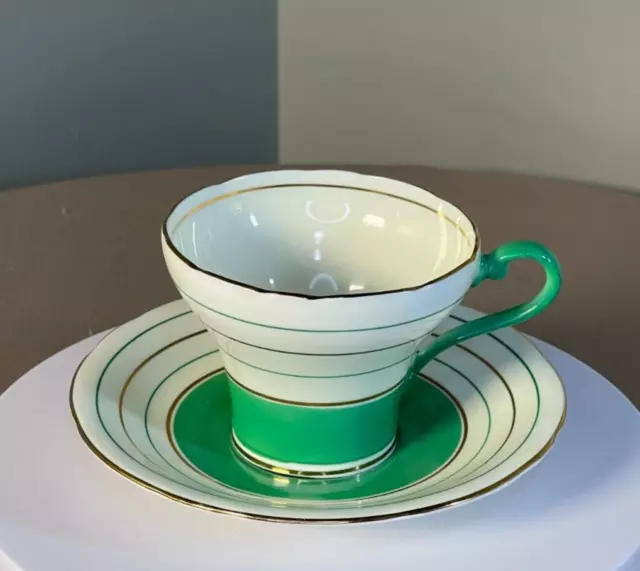 Aynsley Green and Gold Stripes Corset-shaped cup and saucer set