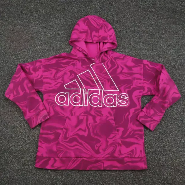 Adidas Hoodie Girls Large Purple Swirl Long Sleeve Center Logo Pockets Running