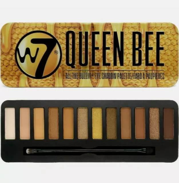 NEW Queen Bee W7 Eyeshadow Palette Eyes Tin Natural Nude Smokey Glitter Matte